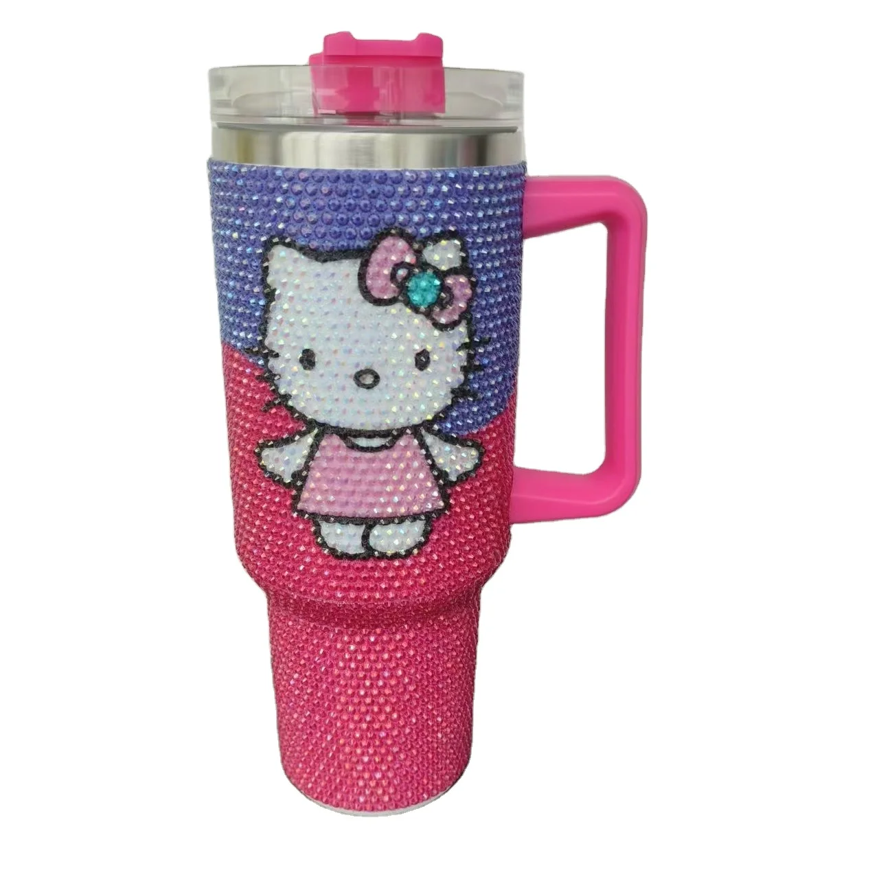 Botu Rhinestone Tumbler 40oz Handle Water Cups Creative Cartoon Kt Cat Diamond Crystal Tableware Portable Outdoor Water Cup