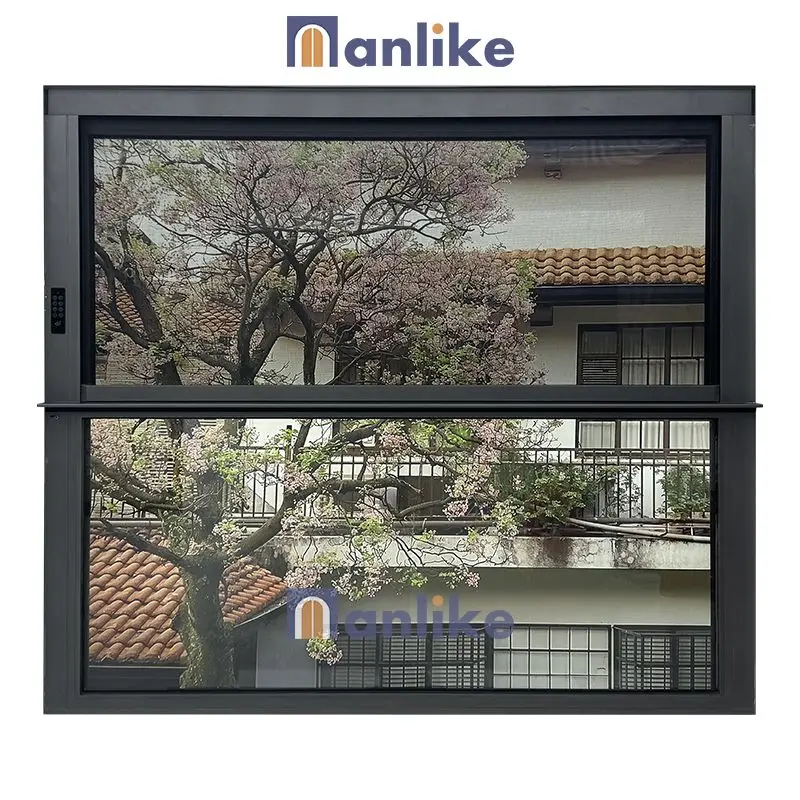 Anlike American Double Glazed Lift Up Black Motorized Aluminium Grey Exterior Double Hung Storm Windows