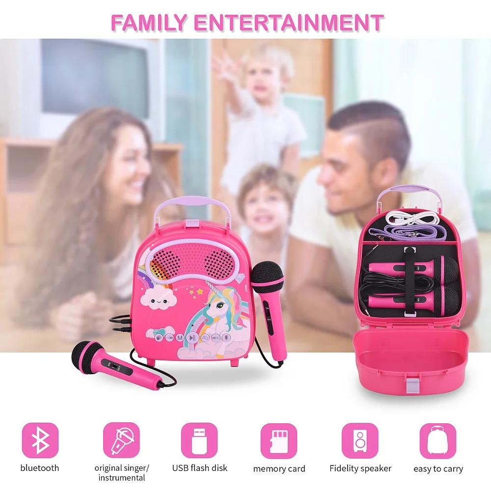 New Arrival Child Toy Musical Instrument Music Electric Player Toy 2 Microphone Kids Karaoke Wireless Microphone Speaker
