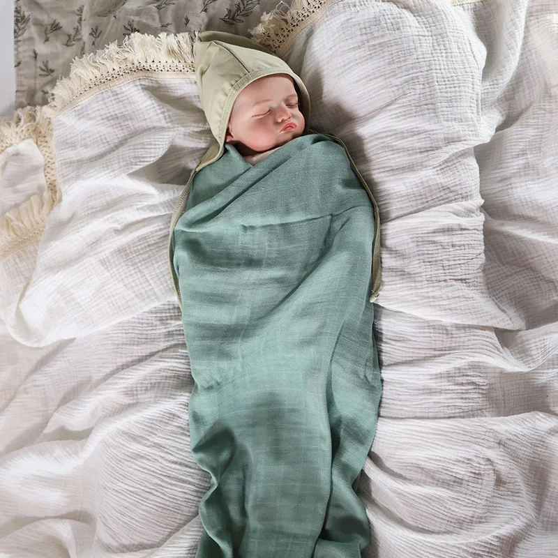 Solid Color 100% Organic Bamboo Cotton Blankets Baby Muslin Swaddle Wrap Baby 2-Layer Swaddle Blanket