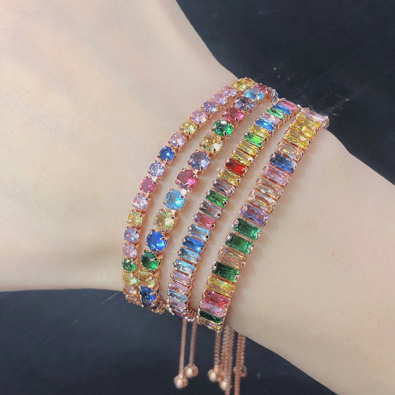 European and American Crystal Zircon Jewelry Charm Rainbow Zircon Tennis Bracelet Colorful Vermiculite Bracelet for Women