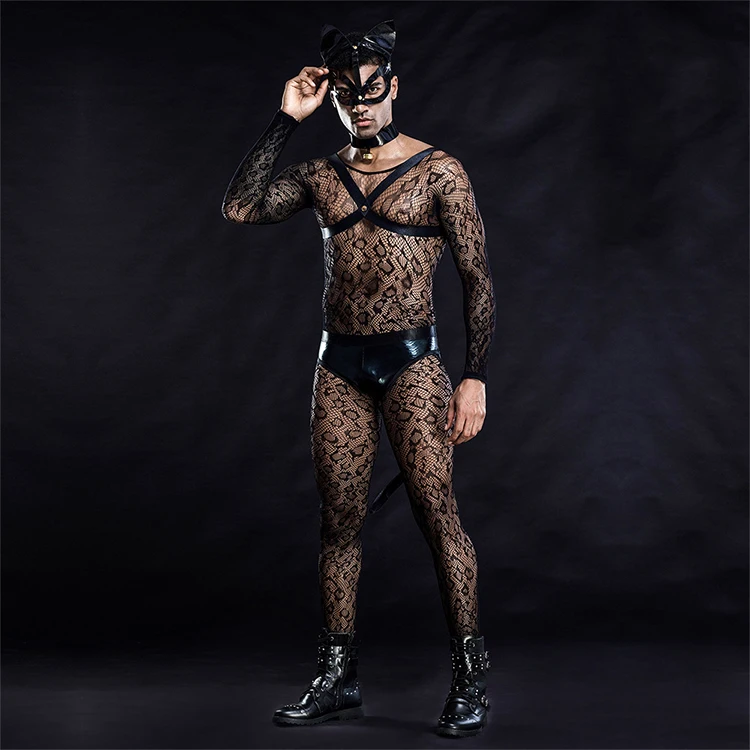 Hot Selling Lace Perspective fishnet Body Stocking sexy leather bondage lingerie for men online