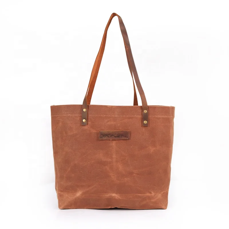 CHANGRONG Custom personalized large waxed canvas tote bags With Leather handle