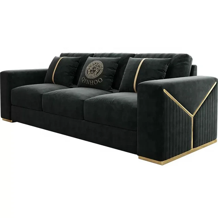 Luxury italian brand latest living room sectional sofa design modern metal velvet fabric 1 2 3 seat sofa set