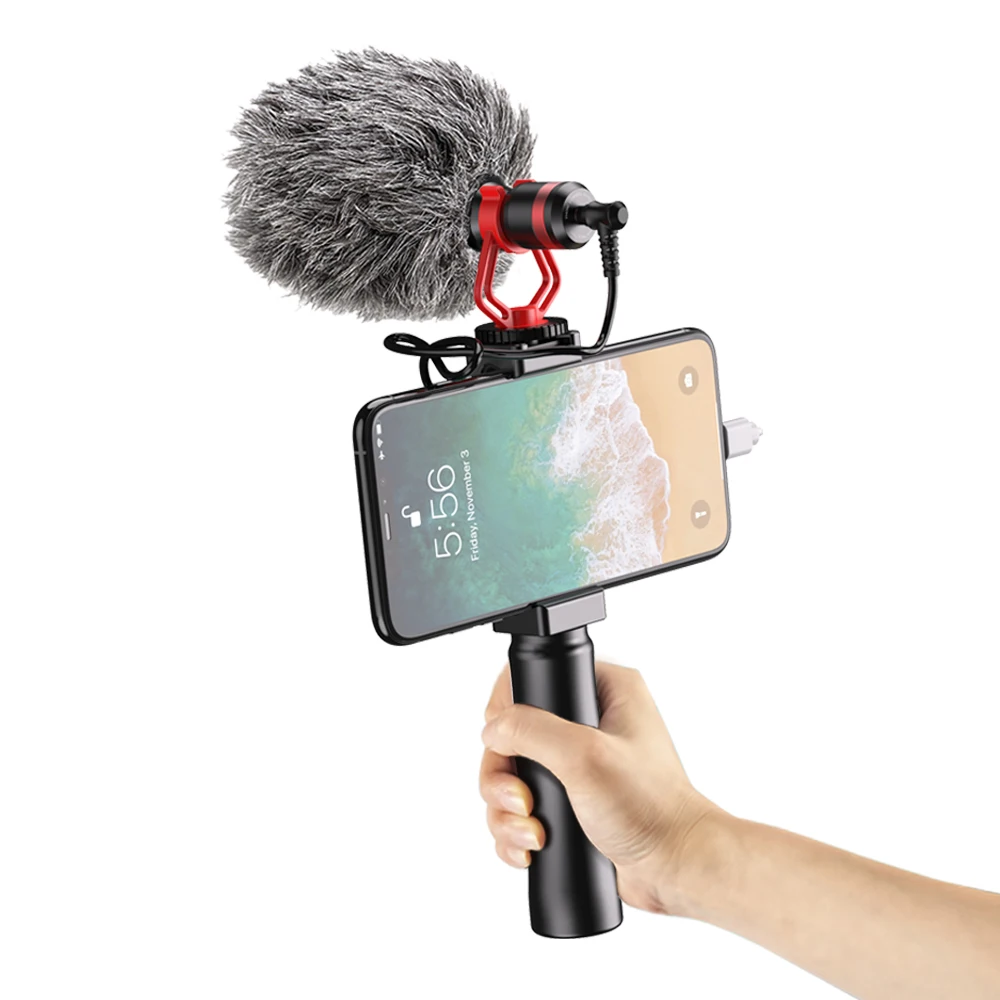 Apexel Universal Video Microphone with Shock Mount Recording Equipment with External Videomic for Vlog Filming