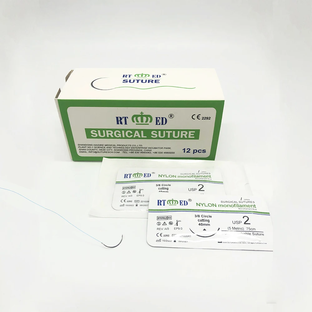 Disposable Medical suppliers Nonabsorbable sutures surgical needle with Soft Nylon thread