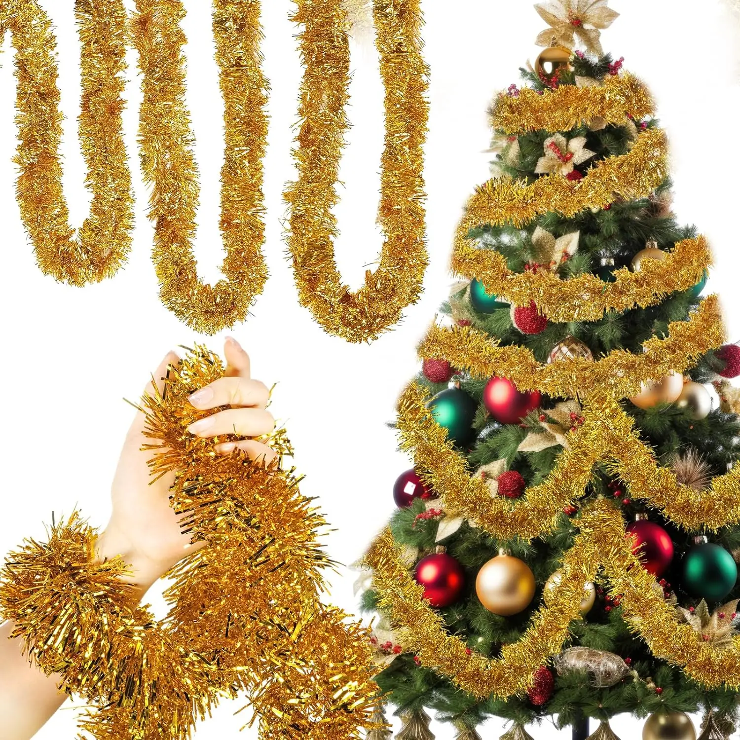 Cheap 6cm PET PVC Indoor Hanging Tinsel Garland for Festival & Wedding Decoration DIY Christmas Tree Decorations