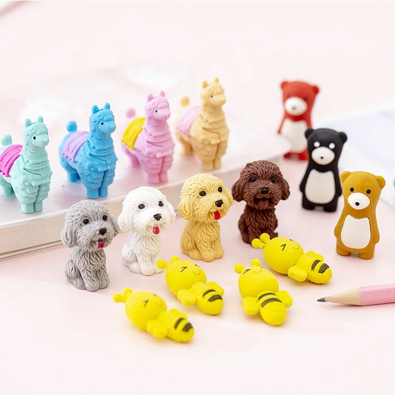 Cute Cartoon Teddy Eraser Children Student Stationery Promotion Gift Soft Pencil  Rubber 3D Animals Insert Eraser