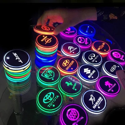 Car LED car logo cup light stand USB charging waterproof mat