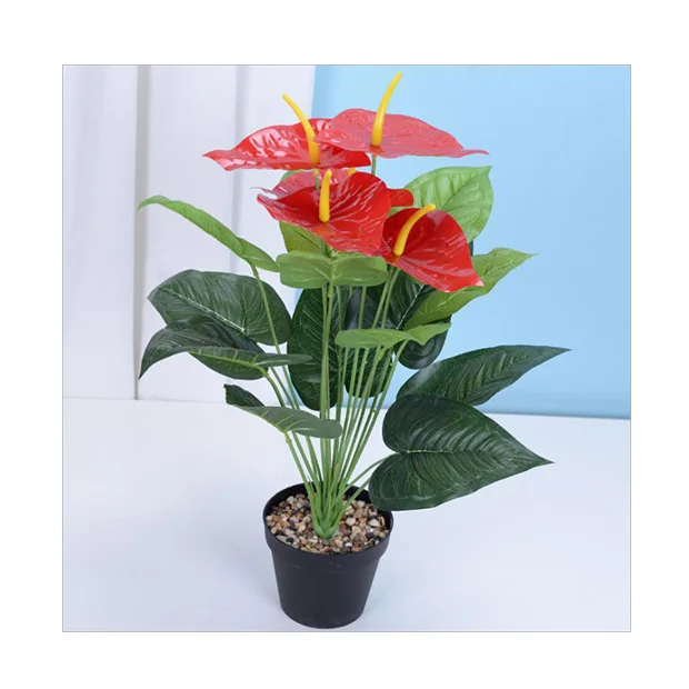 Искусственные цветы 18 цветов антуриума зеленые растения домашние комнатные горшечные украшение для отеля производители оптовая