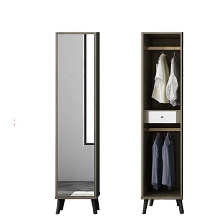 Single Door Wooden Mirror Wardrobe Bedroom Set Small Space Wardrobe