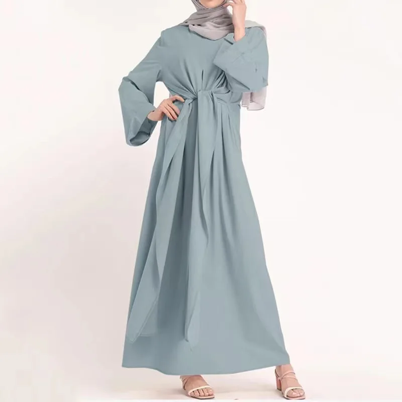 U.Chic 2024 Women Abaya Dubai Dresses Chiffon Middle East Pure Color Robe Muslim Abaya Islamic Clothing