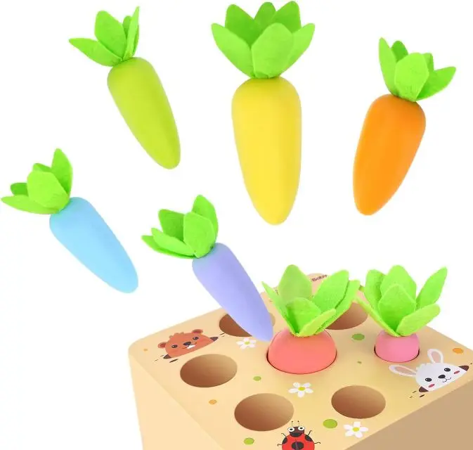 1-3 Year Old Toddlers Montessori Educational Learning Shape Sorting Macron Carrot Harvest Game Wooden Toys