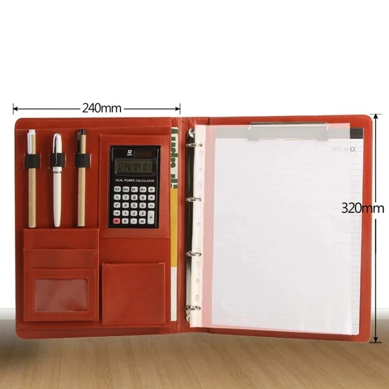 A4  PU Leather  document File Bags Calculator Binder Multi-function Business Pads Manager Portfolio Office Supplies
