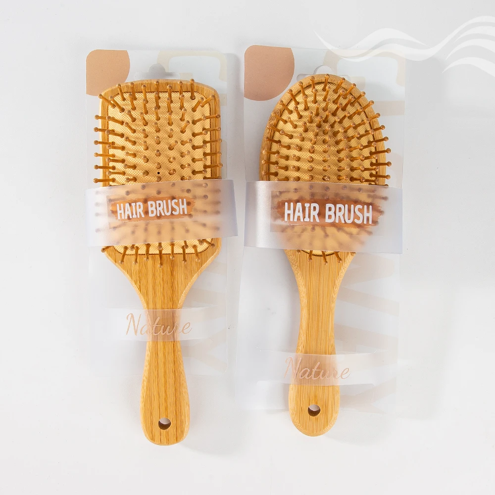 Custom LOGO Scalp Massage Brush Long Hair Paddle Bamboo Hairbrush Anti-static Natural Bristle Eco Friendly Detangling Hair Brush