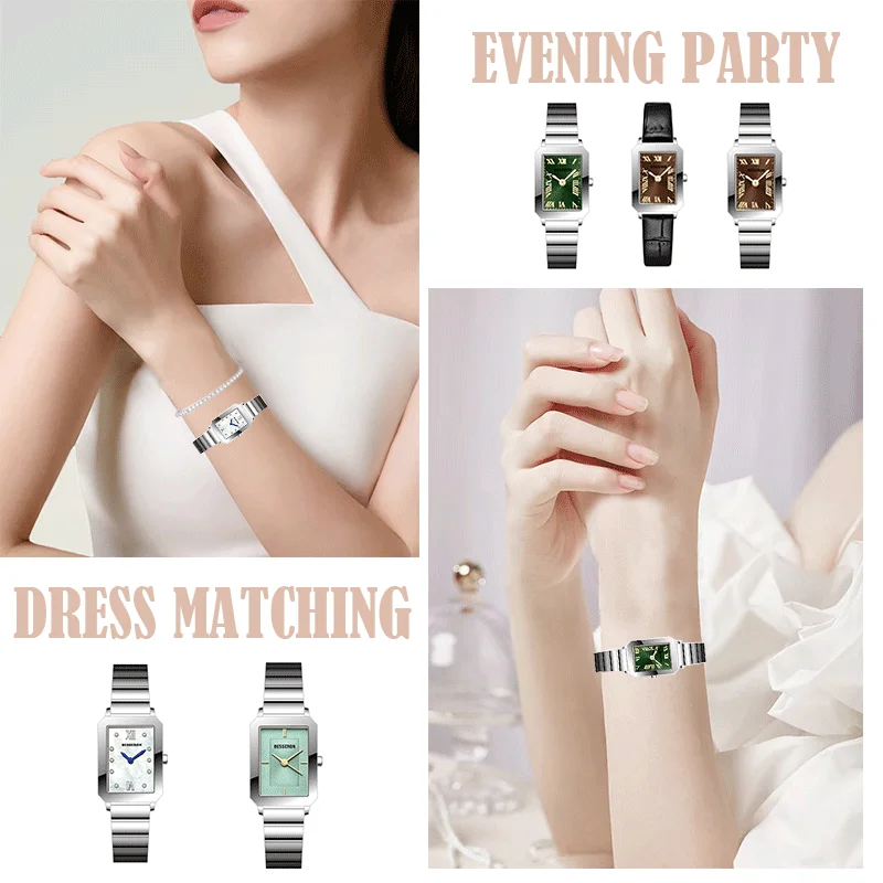 Popular Fashion Designer Square Steel Ladies Watch Custom Logo Luxury Elegant Silver Green Quartz Women Watch Reloj Mujeres