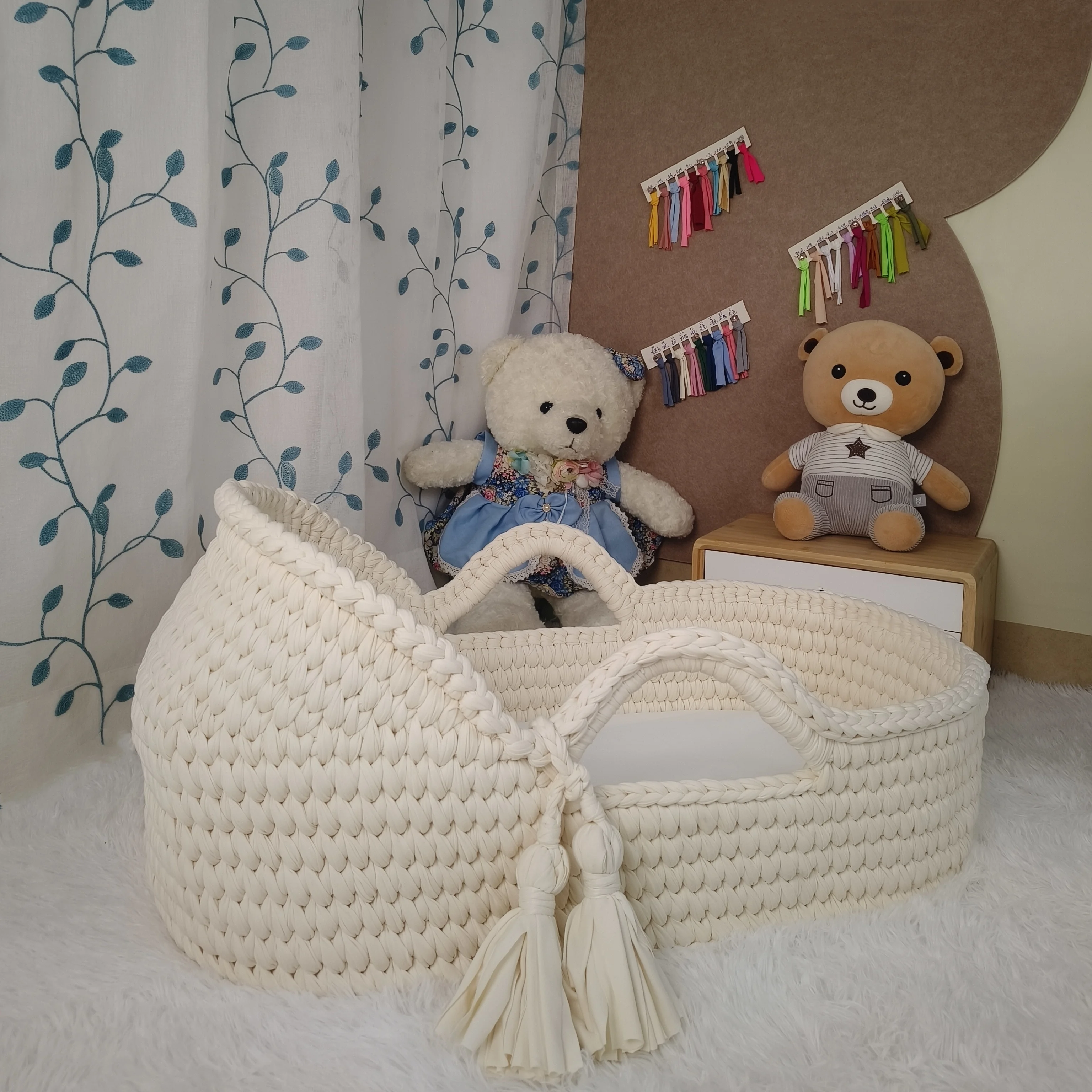 Baby Changing Basket with Extra Travel Diaper pad Cotton Rope Moses Basket, Changing Table Topper for Dresser
