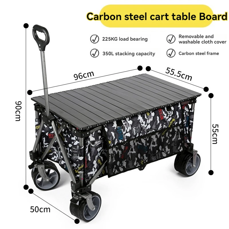 Outdoor Folding Multifunctional Camping Vehicle  Practical Handcart  Heavy-Duty Folding Travel Cart With Desktop And Storage
