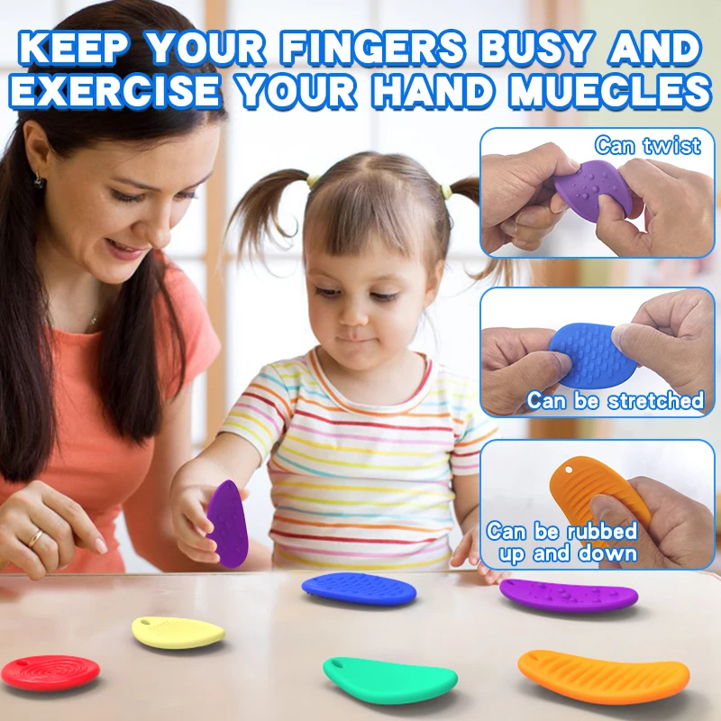 2024 Newest Food Grade Silicone Sensory Stone Fidget Toys  Pack Textured Soft Worry Stone for Autism Kids Calming Relief Stress