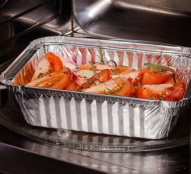 Takeaway lunch box tin foil sizes custom Christmas print cardboard lid oven baking safe recyclable plates