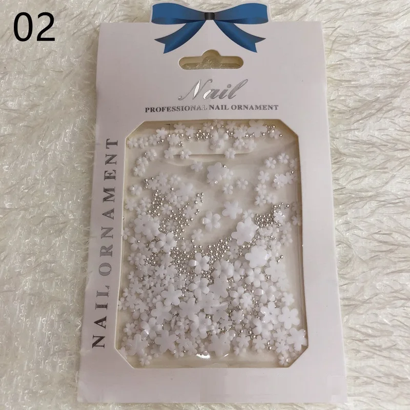 Mixed White Petals Gold Beads Nail Charms Decoration Nail Art Accessary Rhinestone