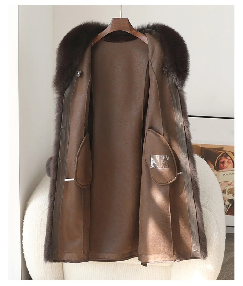 2024 Winter New Faux Mink Fur Jacket With Fox Fur Collar Warm Long Coat Parka CT408
