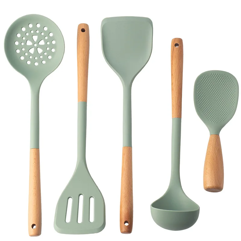 High Temperature Silicone Spatula with Wooden Handle for Non-stick Pans and Cooking utensil set