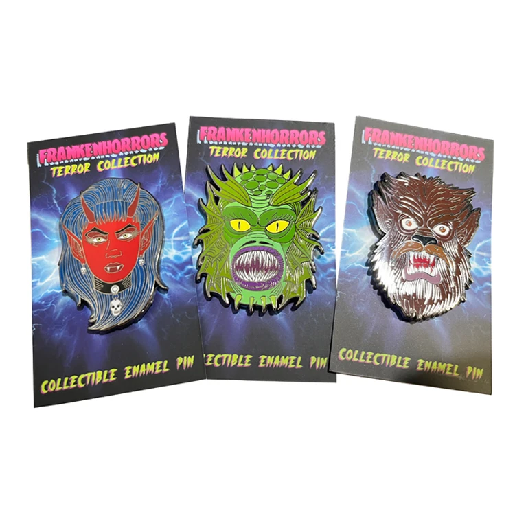 Customized Badge OEM Logo Card Board Packing Horrible Movie Lapel Pin Low Price Metal Hard Enamel Pin