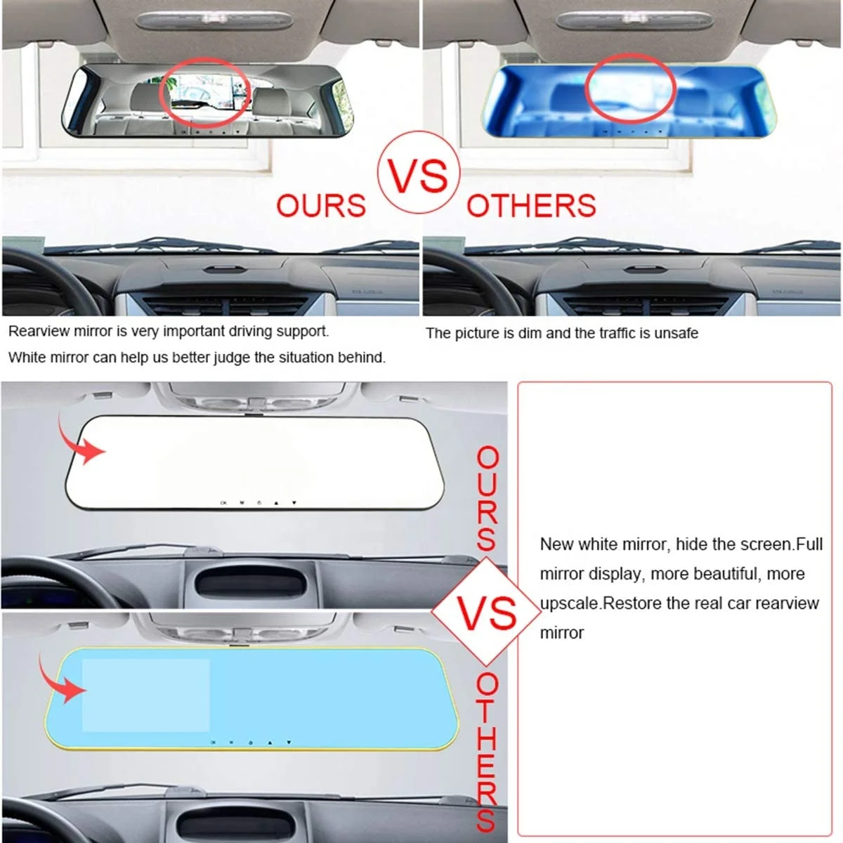 Wide angle HD Car DVR Camera Auto Digital Video Recorder Camcorder dual lens Rearview Mirror Dash cam