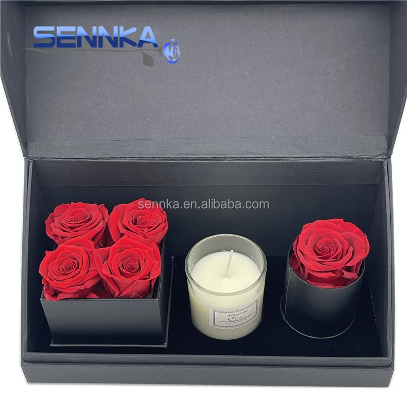 Factory directly Preserved roses with scented Candle box wholesale preserved flowers long lasting roses for Valentines day
