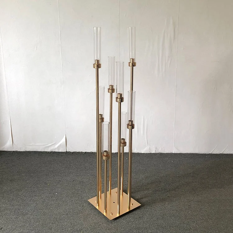 Zhuoyun 8 Arms Glass Candle Stick Wedding Decoration Table Centerpiece Metal Gold Candelabra
