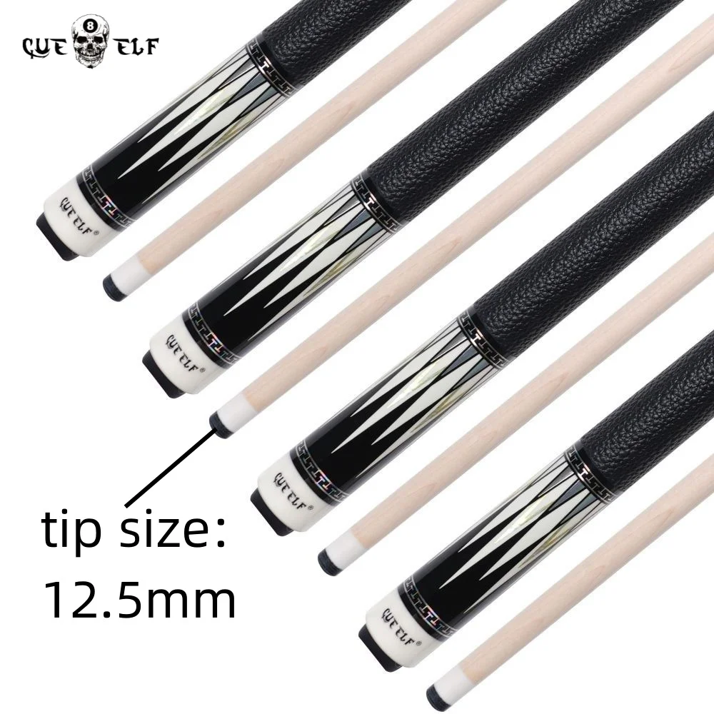 CUEELF Billiard Cue Stick Pool Firm Real Leather Warp 1/2 Hard Maple Wood Shaft 12.5mm Tip Size Radial Joint 58 Inches