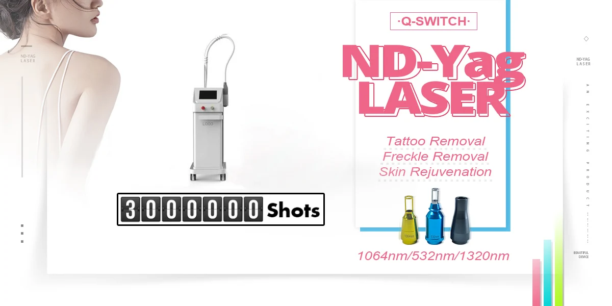 2023 Portable Q Switched Nd Yag Laser 1064nm 532nm Tattoo Removal Carbon Peeling Pigmentation Removal Machine