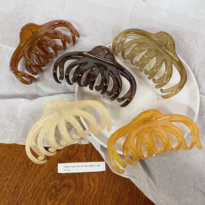 13cm Korea Simple Transparent Plastic Octopus Grip Fashion Jelly Colored Pumpkin Shark Claw Sweet Girl Hair Accessory Wholesale