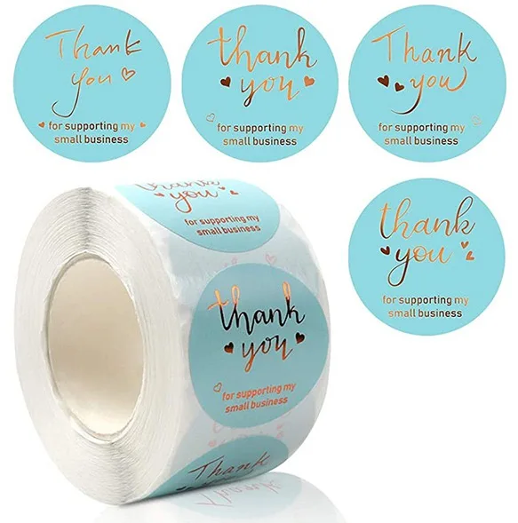500pcs Roll 1.5 inch Blue Labels Gold Foil Thank You Stickers and Cards for Small Business