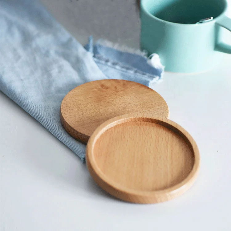 wholesale custom varnish acacia solid wood drink coaster coffee cup mat tableware bowl pad for household