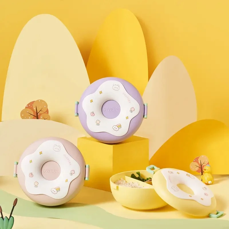 Donut lunch box cute children 1000ml large capacity 3 grids bento food box portable student lunch box with lid PP LunchBox
