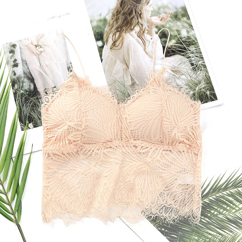 Плечевой ремень кружево Красивая спинка груди с запахом без косточек груди площадку спинки с лямкой на шее платье-майка бюстгальтер, чашечки расположены рядом, топы с бретельками