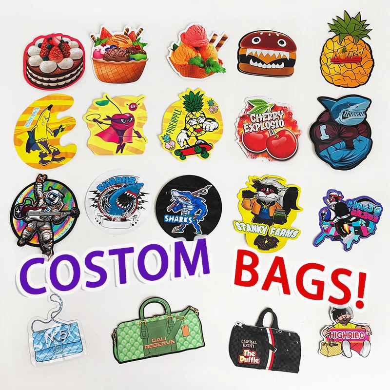 Custom Irregular Special Shaped Zip Plastic Cartoon 1g Foil Food Grade Smell Proof Die Cut Packaging Mylar Bag