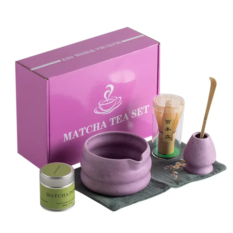 Good Quality Matcha Equipments For Matcha Ceremony Set Purple Ceramic Matcha Bowl With Spout