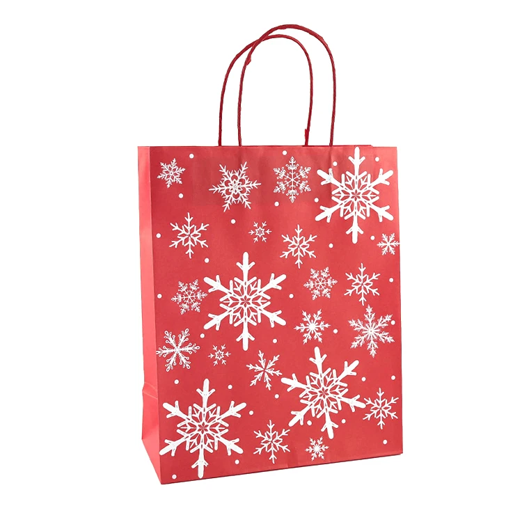 recyclable custom printing red luxury kraft paper bag colorful christmas paper bag paper handle