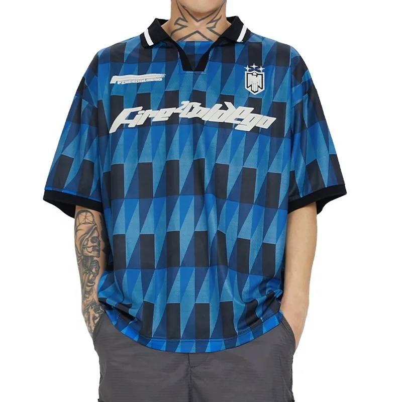Custom Retro Casual Football Jersey Quick-Drying 100% Polyester Short Sleeves with Geometric Polo Lapel OEM Service Available