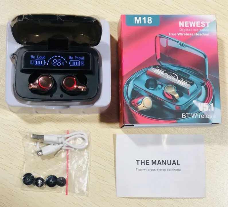 
Top Selling Products 2021 M18 TWS True Wireless Stereo Earphones BT5.0 Audifono Wireless Earbuds Headphone 