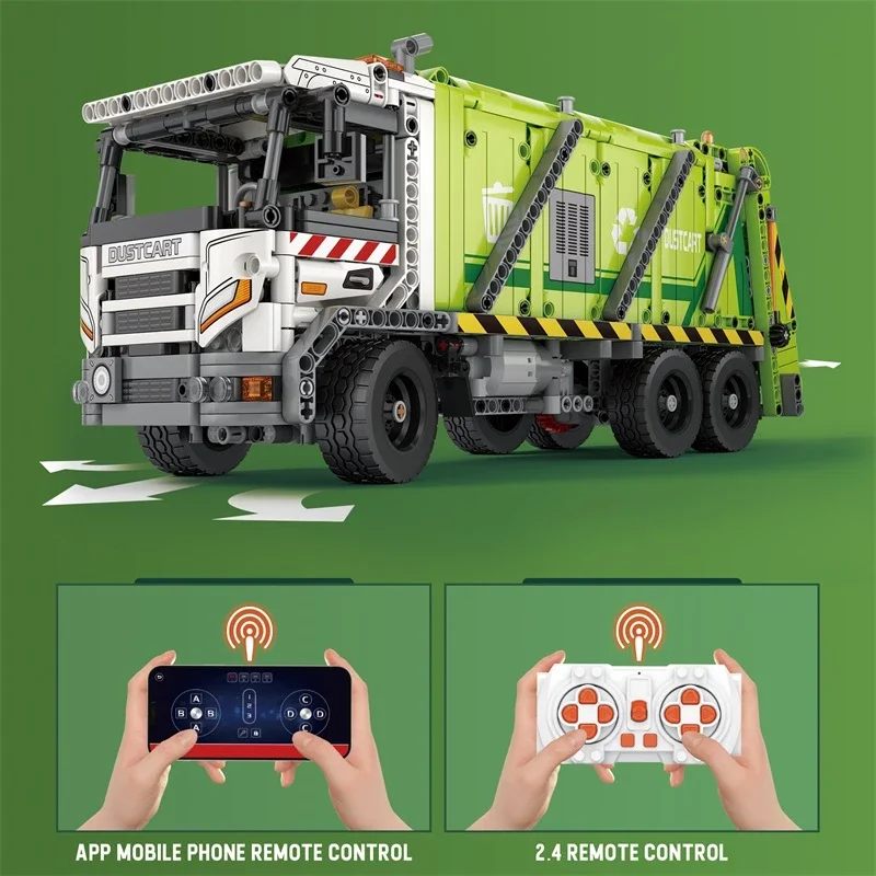 Reobrix 22022 Electric Remote Control Engineering Compressed Garbage Truck Model DIY Plastic Building Block Brick Sets Toys