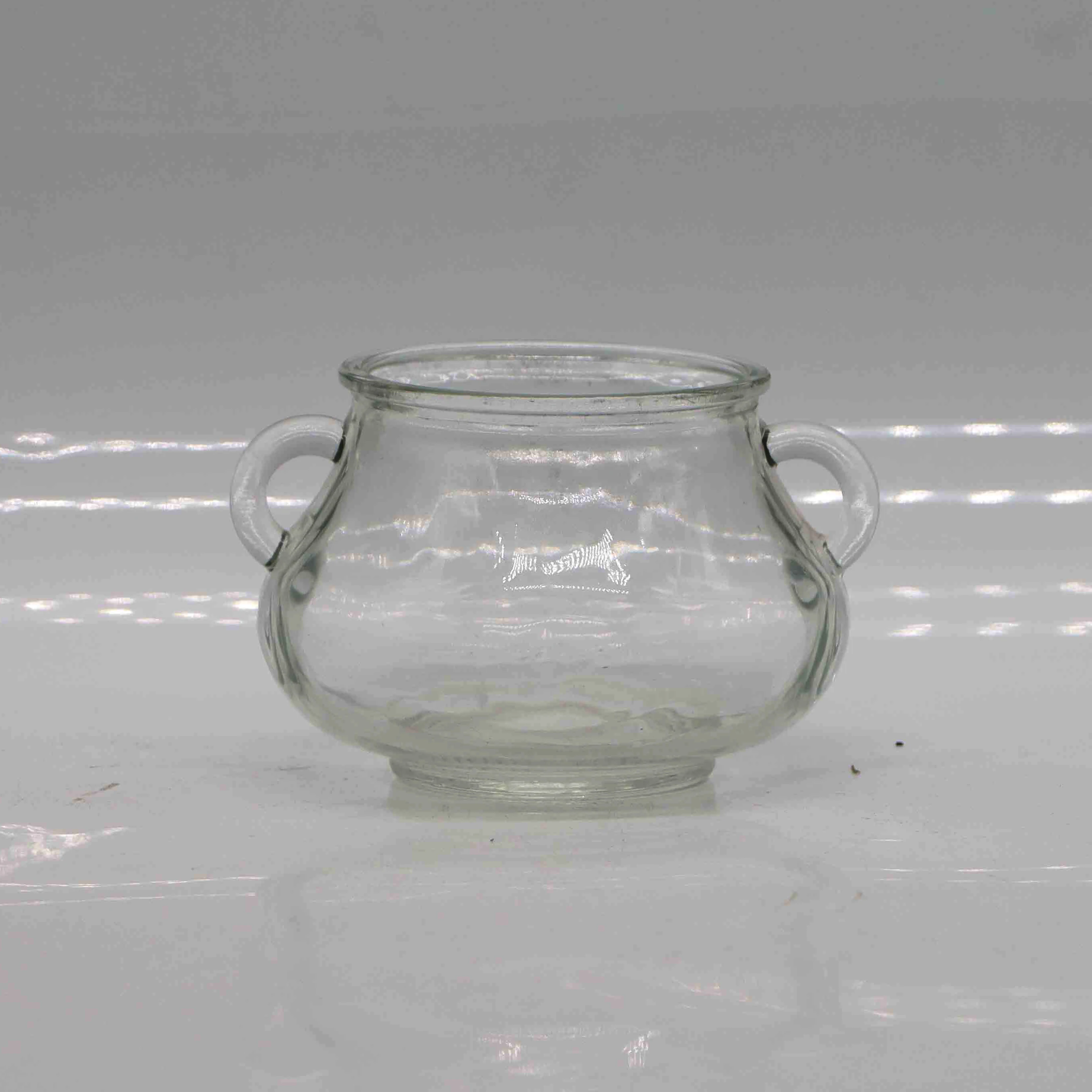 Customized decorative screen printed empty candle jars transparent glass candle holders with handle glass storage containers