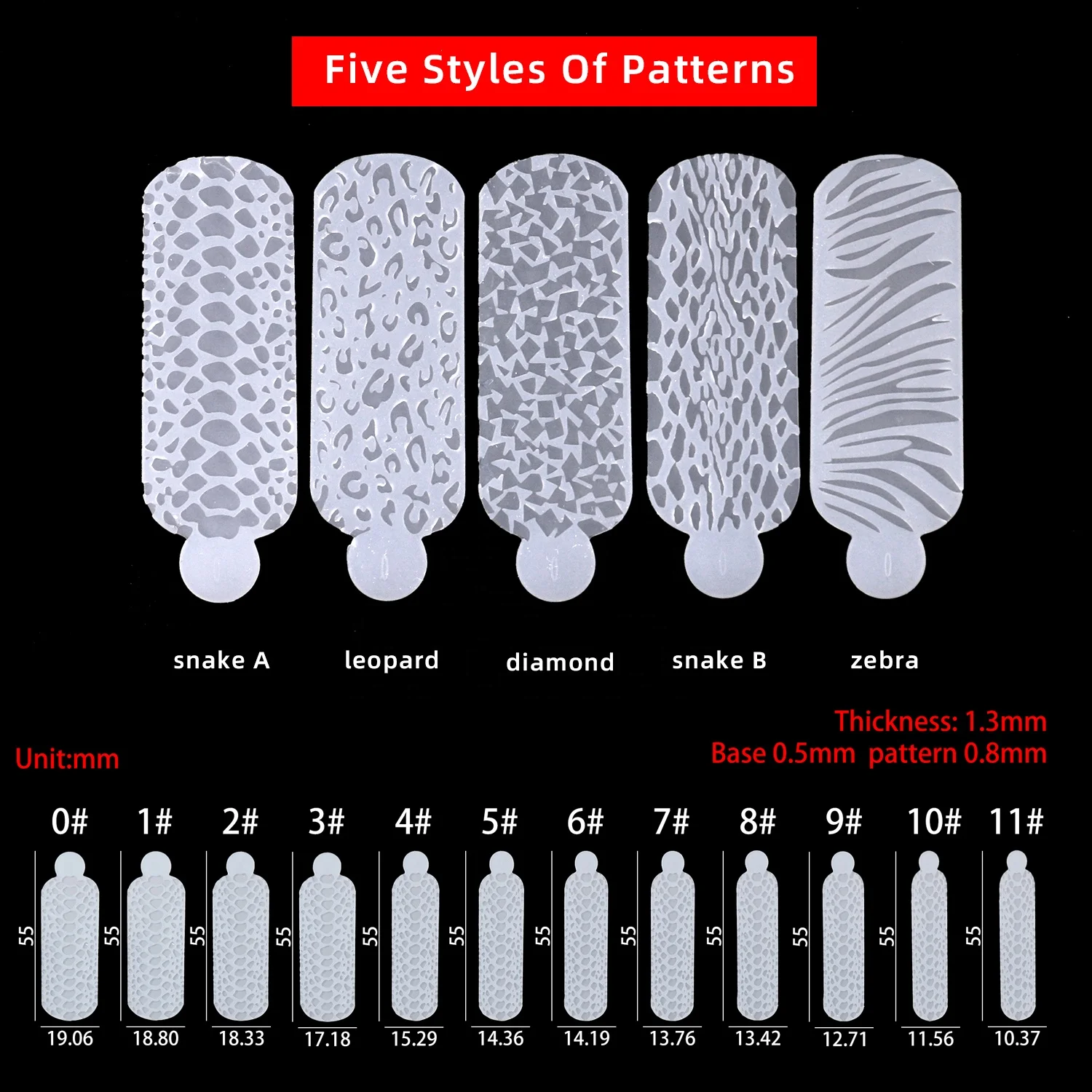 Gelsky Reusable Silicone Nail Mold Snake Leopard Zebra Diamond Nail Art Manicure Tools