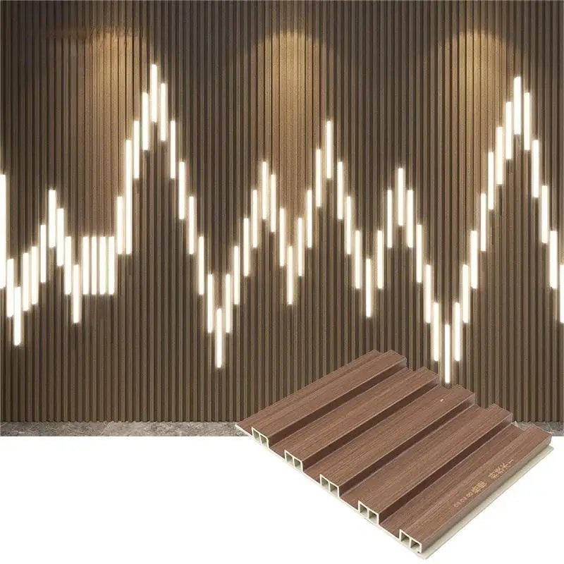 LED 3D Wall Panel WPC fluted Wall Tile  with   Marble  wooden Golden metal looks