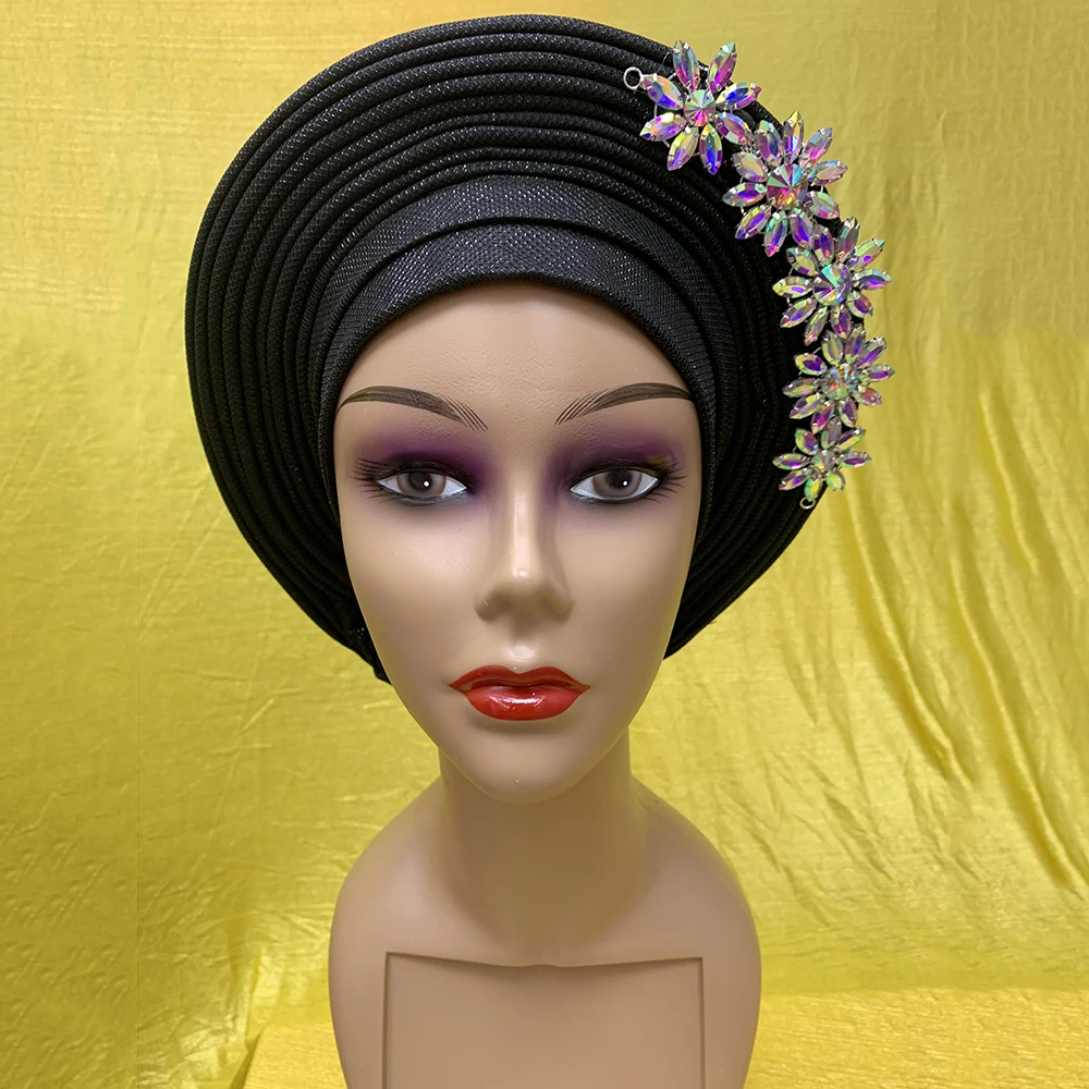 --- Модная оранжевая Свадебная Автоматическая головная повязка Gele для Африканской Нигерии Aso Ebi тюрбан