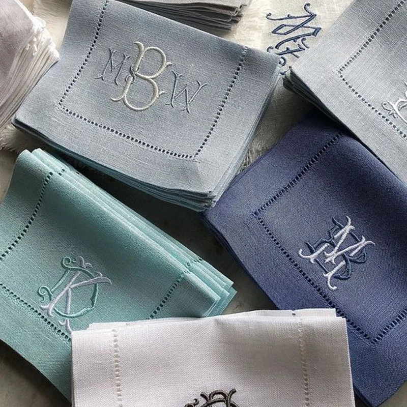 Factory Price Manufacturing Monogrammed Embroidered Napkins 100% Linen With Handmade Napkins cloth