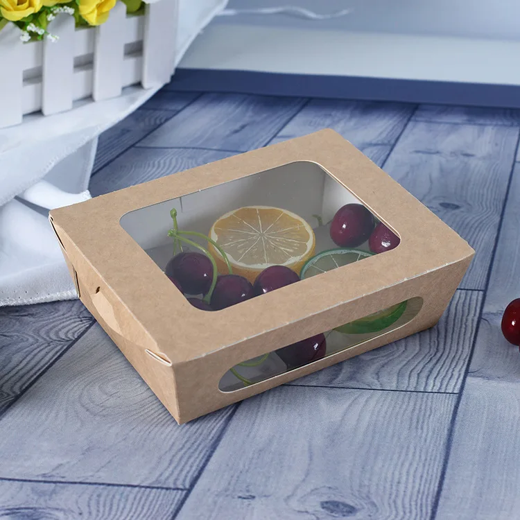Spot wholesale disposable cowhide fast food fruit salad open window lunch takeaway packaging box